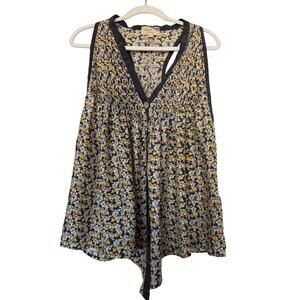 Elizabeth and James S Multicolor Floral 100% Silk Smocked Sleeveless Blouse